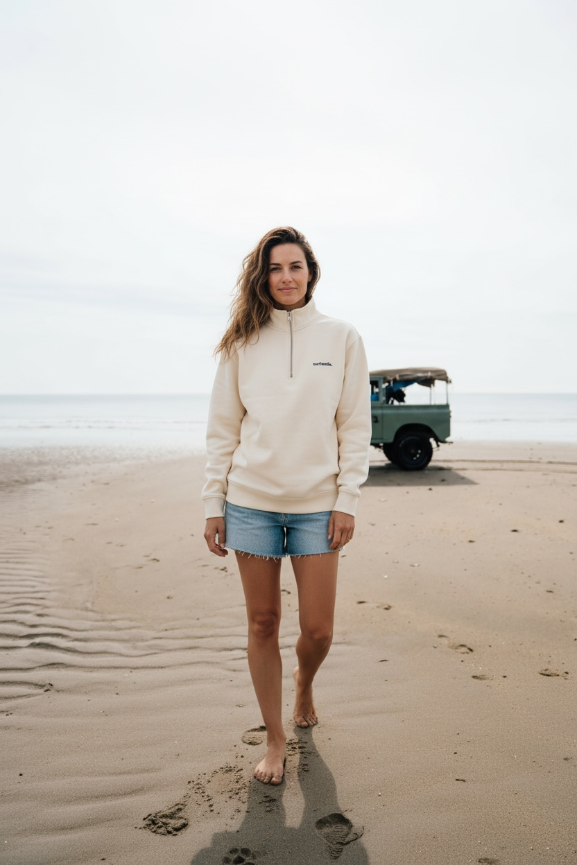 Women’s 1/4 Zip Sweatshirt – Oat | Organic Cotton by Surfsmile